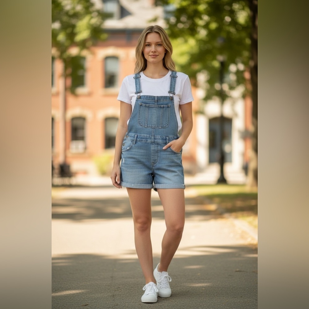 Old Navy Slouchy Workwear Cuffed Jean Short Overalls --3.5-inch inseam